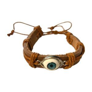 Brown Leather Band Evil Eye Good Luck and Protection Bracelet